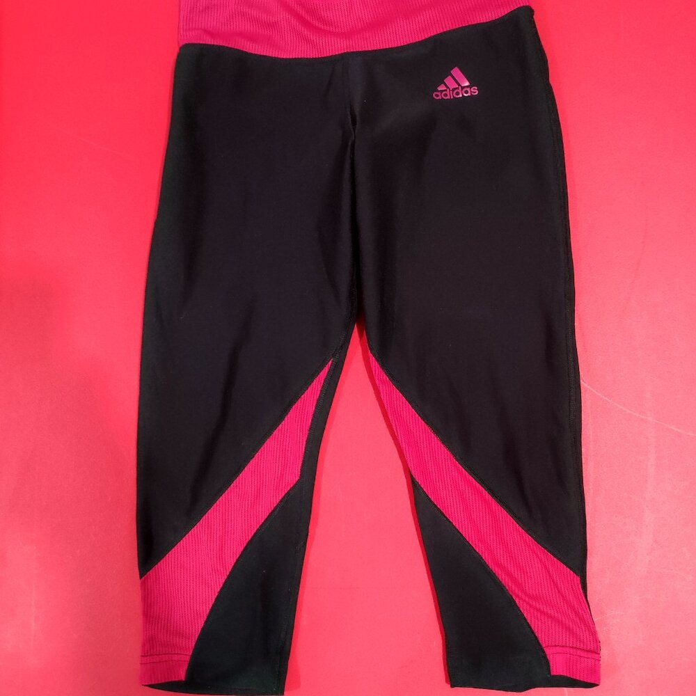Adidas cropped athletic / running jogger black red women's size S
